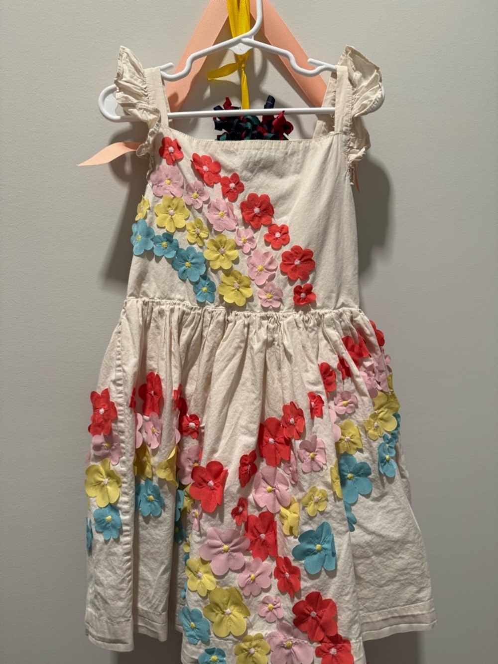Mini Boden 6/7 Girls Floral Appliqué Sundress - Cream
